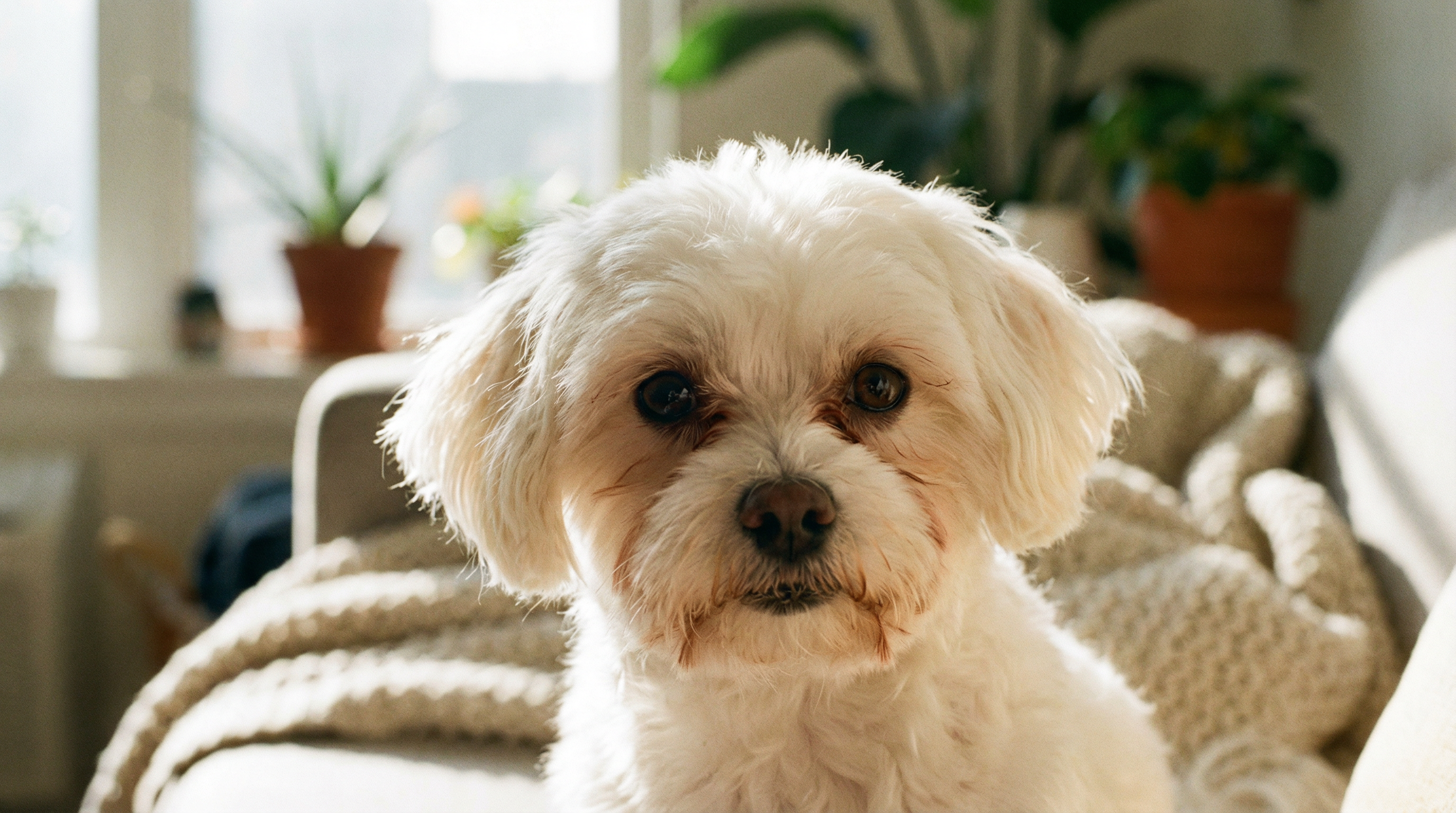 Chien avec taches de larmes causées par les porphyrines